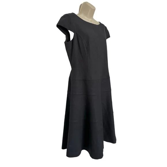 Anne Klein Cap Sleeve Dress Sz 10 Black Textured Work Party LBD Classic Stretch - Picture 5 of 11